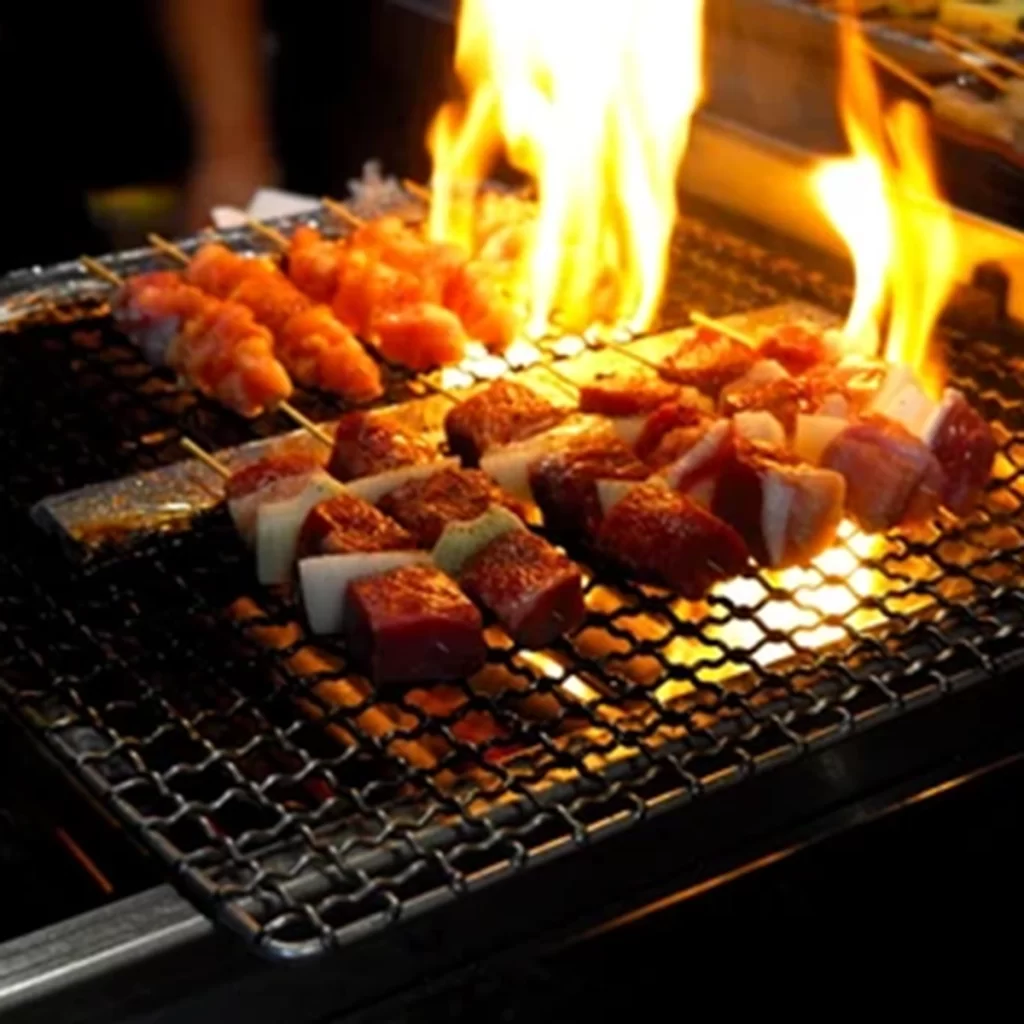 Assorted meat skewers grilled over open flame at Ichiddo Ramen, Ramen Restaurant in Poughkeepsie